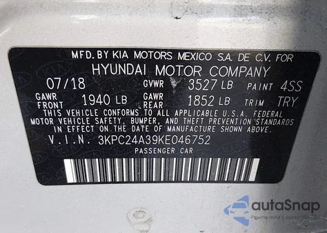 2019 Hyundai Accent Se из США, поврежденный, VIN 3KPC24A39KE046752